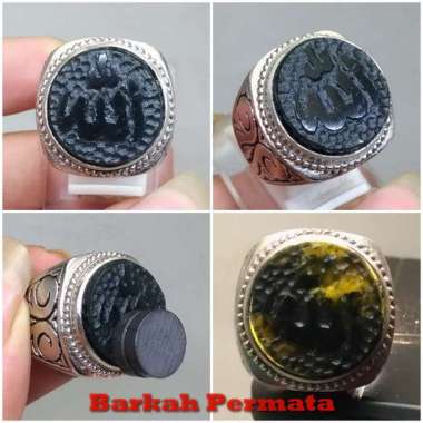 Cincin Batu Giok Hitam Lafadz Allah menempel magnet Asli Hitam
