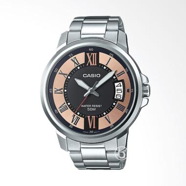 CASIO Enticer Casual Jam Tangan Pria - Silver Rosegold [MTP-E130D-1A2/ Original] Silver-Rose Gold