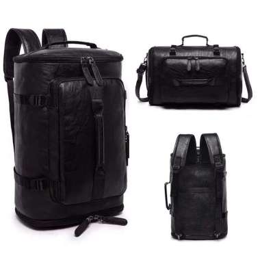 Tas Ransel kulit pria lebar kuat awet Hitam