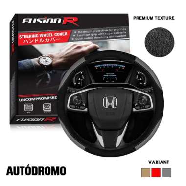 Cover Stir Mobil Sarung Stir Setir AUTODROMO Sporty Merk FUSION R Abu