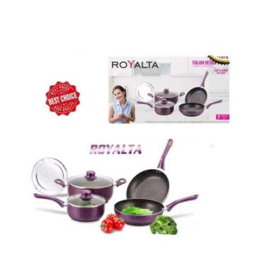 Panci Set ROYALTA Anti Lengket 7pcs Italian Granite Cookware Pan- Ungu ORI 100% Multicolor