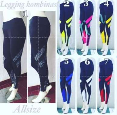 Legging senam aerobik zumba yoga gym fitness model kombinasi panjang lis kuning