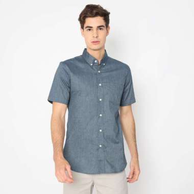 Platini Kemeja Pria Lengan Pendek Polos Oxford Navy 1069 XXL