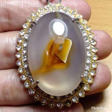 Liontin Batu Akik Gambar Kristal Combong Motif Kelopak Bunga Raflesia