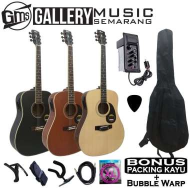 Gitar Akustik Elektrik Cort Custom PAKET C Hitam