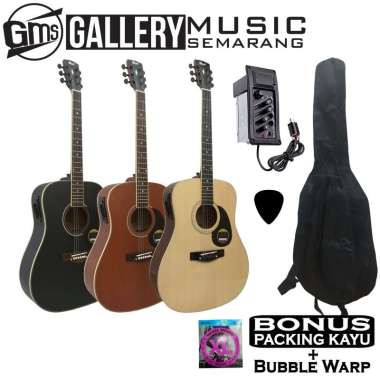 Gitar Akustik Elektrik Cort Custom PAKET B Hitam