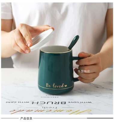 Cangkir Keramik Gelas Kopi / Cangkir + Tutup + Sendok Set Coffee Cup putih