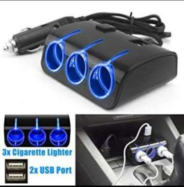 charger hp mobil socket splitter 3 way ligh dual usb charger 12 V hitam