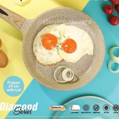 Panci Penggorengan Stein 24CM Diamond Fry Pan Granite + Lid Tutup Kaca Stein Cookware
