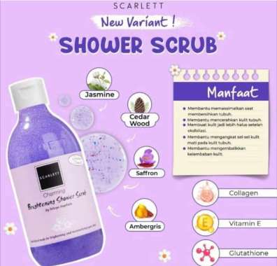(VARIAN BARU) Scarlett Whitening Shower Scrub Original Bpom -Sabun Mandi -Body Wash charming