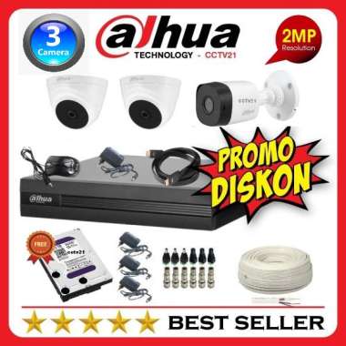 Paket CCTV DAHUA 3 Channel 3CH Kamera Full HD 2MP Komplit Lengkap TANPA HDD