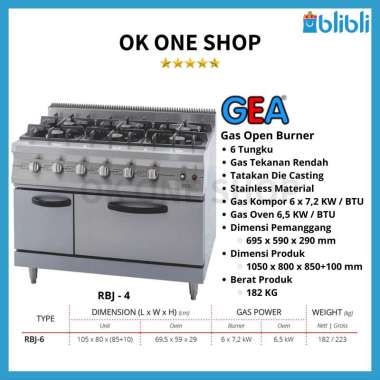 Getra Gas Open Burner - RBJ-6 - Kompor Gas + Pemanggang (6 tungku) [Jadetabek]