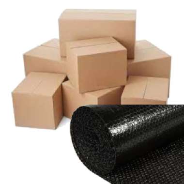 Paket Bubble Wrap Hitam + Kardus Pengaman dan Pencegah KerusakanProduk