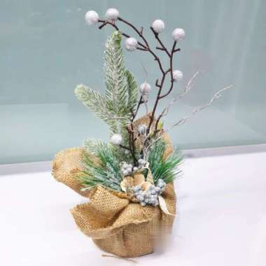 NAT59 Hiasan Meja Natal Christmas Pinus Vas Jerami POT BUNGA Unik - A - Cherry C - Pinus