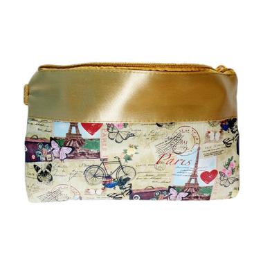 Dompet Kosmetik Aksesoren Wanita Motif Bunga Paris / Tas Tempat Pouch Make Up - Coklat