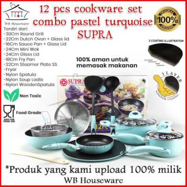 new panci set supra 12pcs / cookware set supra Turquoise renatta moeloek