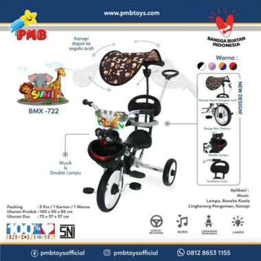 Sepeda Anak Balita Roda Tiga PMB BMX 722 Safari Nikel Stainless Music