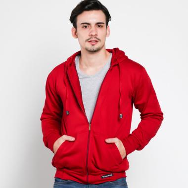 VM Polos Zipper Hoodie Jaket Pria L Merah