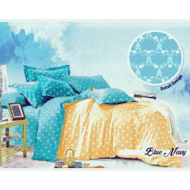 Romeo Polkadot Emboss Set Sprei & Bed Cover - Blue Navy Single Multicolor