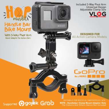 Bike Handle Bar Mount Sepeda With 3-Way Adjustable Pivot for Action Camera Gopro Hero 10 / 9 / 8 / X