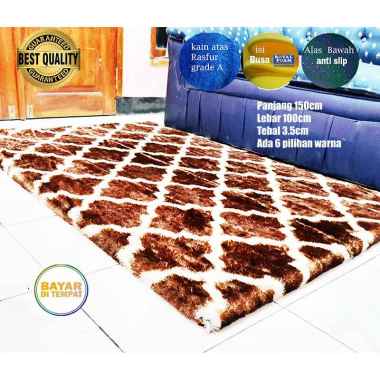 KARPET BULU RASFUR RAFSUR PANJANG 150CM LEBAR 100CM TEBAL3.5CM COKLAT PUTIH