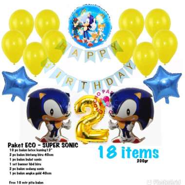 Paket Balon SONIC THE HEDGEHOG / Dekorasi Ulang Tahun Sonic Angka 8