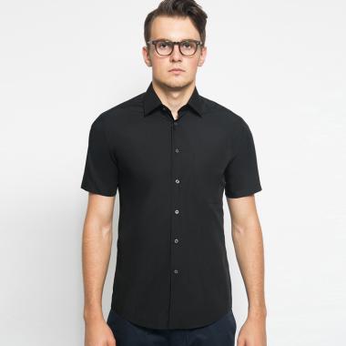 Alisan Slimfit Kemeja Polos Lengan Pendek Pria 15 Hitam