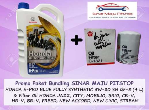 Paket Bundling Oli HONDA E-PRO BLUE 5W-30 SN GF-5 Original 4 Liter & Filter Mobil JAZZ & CITY & BRIO
