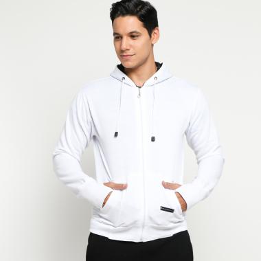 VM Zipper With Hoodie Jaket Pria - Putih 2XL Putih