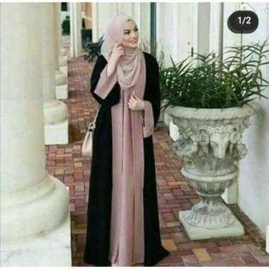 murah abaya kombinasi coksu abaya arab abaya gamis wanita terbaru abaya kania polos (BR142) S hitam coksu