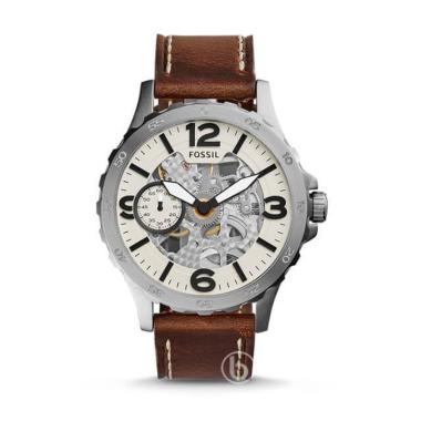 Fossil ME3128 Nate Automatic Skeleton Dial Original Jam Tangan Pria Brown Silver
