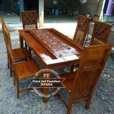 Furniture Jati Jepara Meja Makan Kursi 6 Meja Makan Pasir Kayu Jati