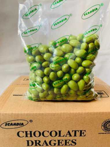 Coklat Scandia Greentea Almond 1Kg - Coklat Kiloan - Coklat Greentea - Greentea - Hijau - Coklat isi