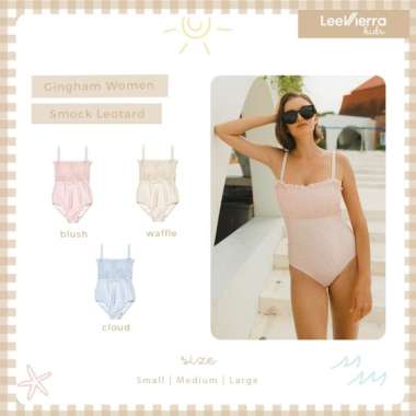 Gingham Women Smock Leotard, Baju Renang Wanita M Brown Waffle