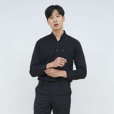 Kemeja lengan panjang pria formal slim fit hitam kotak houseofcuff XXL