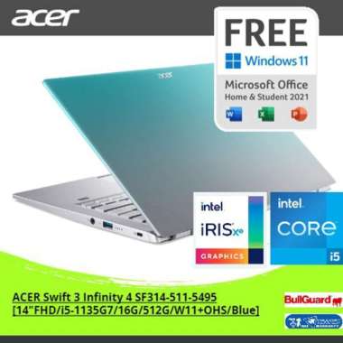 ACER Swift 3 Infinity 4 SF314-511-5495 [14"FHD/i5-1135G7/16GB/512GB/W11+OHS/Blue] NX.ATQSN.008