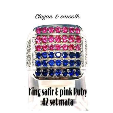 CINCIN BATU PERMATA KOMBINASI KING SAFIR DAN RUBY 42 SET MATA SILVER VERSION RING 7