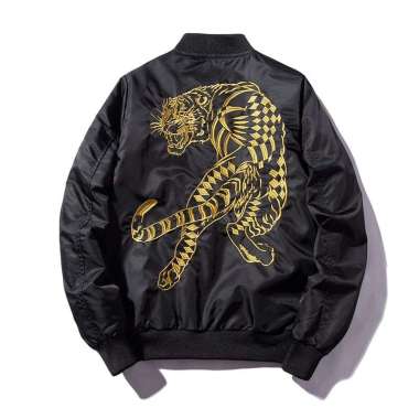 Jaket Bomber Pria Wanita Distro Gorudentaiga - Macan/Harimau/Tiger [X Urband A163] HITAM M