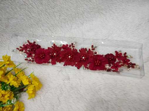 Bando Bunga Pernak Pernik Hiasan Sanggul Rambut Atau Hijab 3D Merah