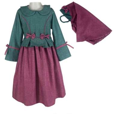 Two Mix Gamis Anak Perempuan - Baju Anak Muslim Bahan Kain Katun Madina Usia 1-12 Tahun 4257 2 Hijau