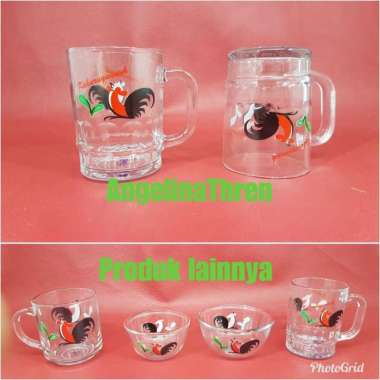 Gelas kaca crystal motif ayam 7x9.5CM - gelas kopi crystal kukuruyuk