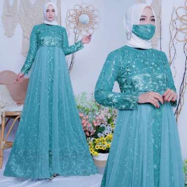 (New Free Masker Brukat) Yumna Full Brukat Tile /Gamis Pesta/Baju Muslim Wanita Jumbo/Gamis Brukat T