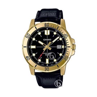 CASIO Enticer Leather Jam Tangan Pria - Black Gold [MTP-1E/VD01/Original] Black Gold