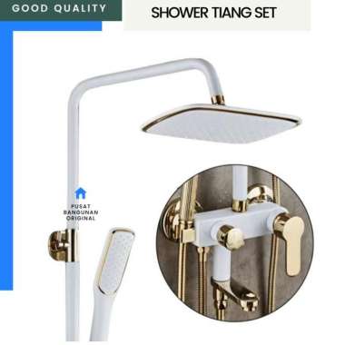 SHOWER TIANG SET RAIN SHOWER COLOM PANAS DINGIN WHITE GOLD PUTIH EMAS WHITE GOLD
