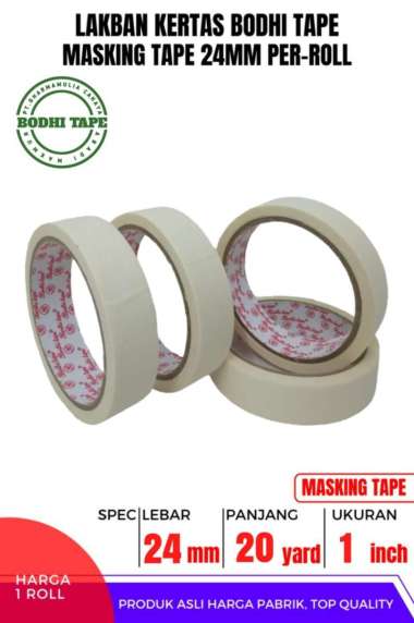 MASKING TAPE/LAKBAN KERTAS 24MM X 20YARD BODHI TAPE ROLL Termurah Berkualitas PUTIH