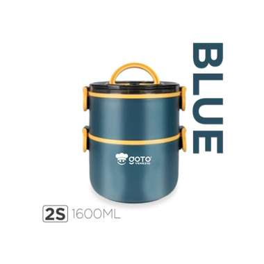 Goto Venezio Kotak Makan Bekal Anti Tumpah Lunch Box Set Rantang Susun Blue 2s 1600ML