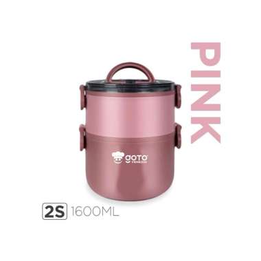 Goto Venezio Kotak Makan Bekal Anti Tumpah Lunch Box Set Rantang Susun Pink 2s 1600ML
