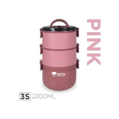Goto Venezio Kotak Makan Bekal Anti Tumpah Lunch Box Set Rantang Susun Pink 3s 2200ML
