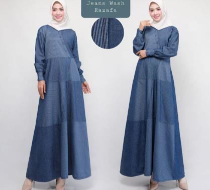 Pakaian Wanita Maxi Jeans Razafa Hasanah Hstl Ld110pj138 Busui Karet Belakang