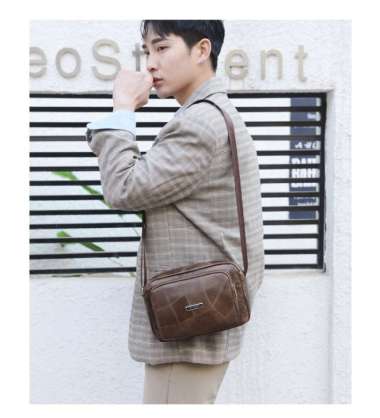 TS188 Tas Selempang Pria Trendy Multi Fungsi Bison Denim Kulit PU - dark brown ORIGINAL 100 % Multicolor